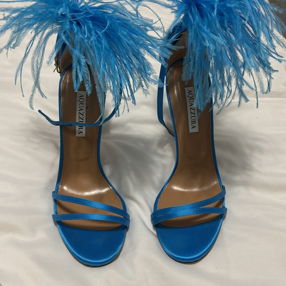 Aquazzura Concerto Satin Feather Sandals 105 - Size 39 - Picture 3 of 5